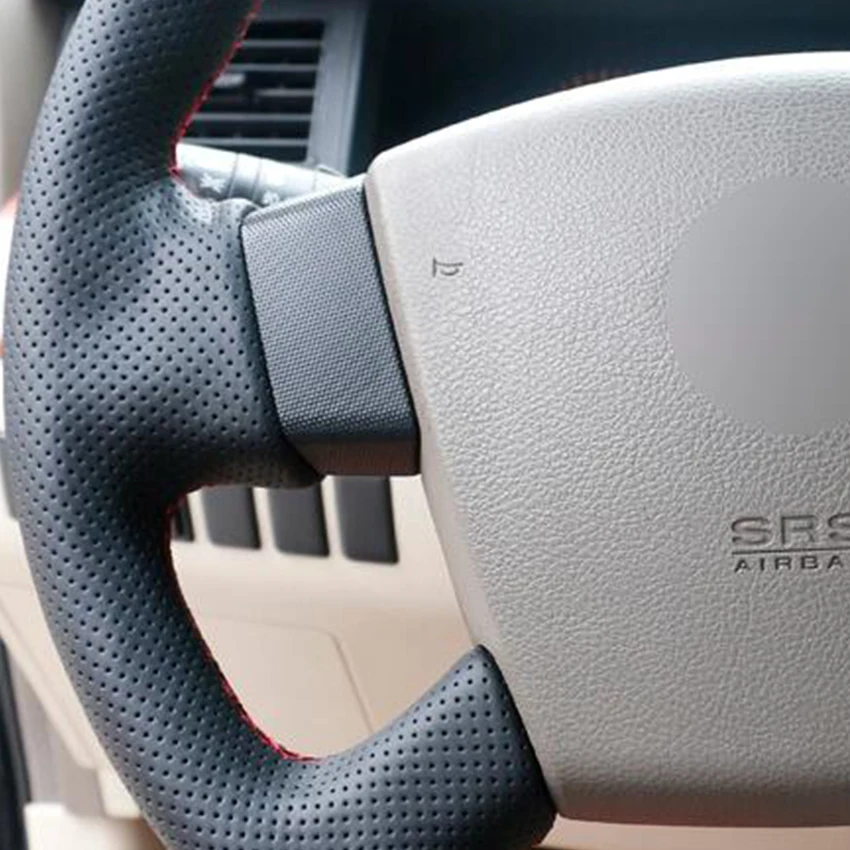 

LQTENLEO Black Genuine Leather Hand-stitched Car Steering Wheel Cover For Nissan Teana 2003-2008 Old Teana Renault Samsung SM5