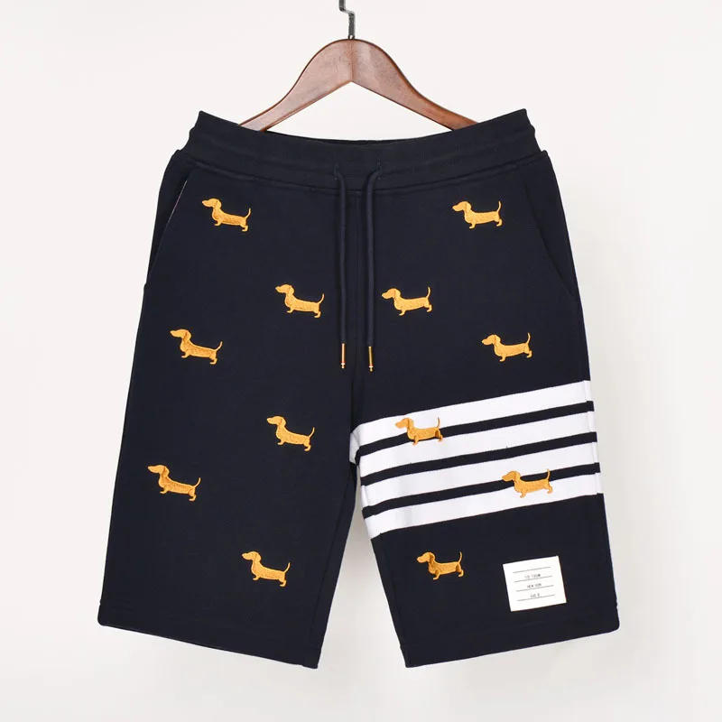 

TB THOM 2021 men's dog embroidery casual shorts fashion dyed summer shorts men cotton sport short pants male gray blue