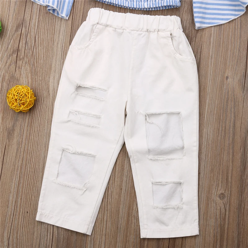 Новинка лета 2019 одежда из 2 предметов для маленьких девочек футболка с открытыми