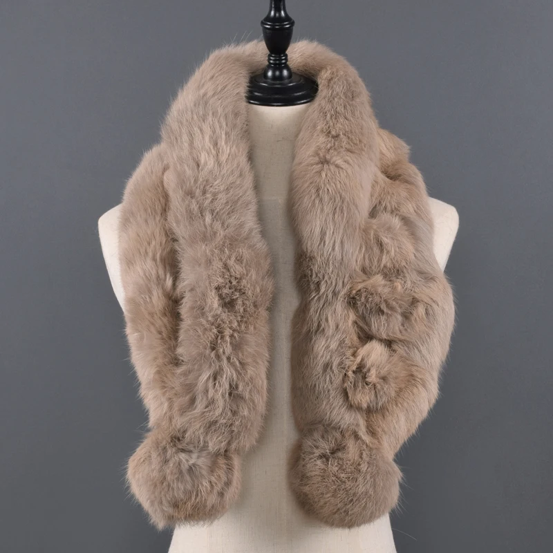 

Natural fur scarf Winter Women Warm 100%Genuine Real Rex Rabbit Fur Scarf New Fashion Russia Lady Real Fur Shawl pompom