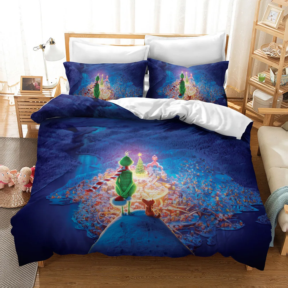 

3D Digitally Printed Home Textile Four-piece Cartoon Christmas Green Sulley Bedding Set