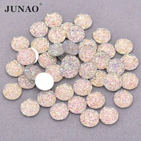 junao 50pcs 12mm round shape glitter ab resin rhinestones applique flatback stones and crystals cabochon gems for diy decoration