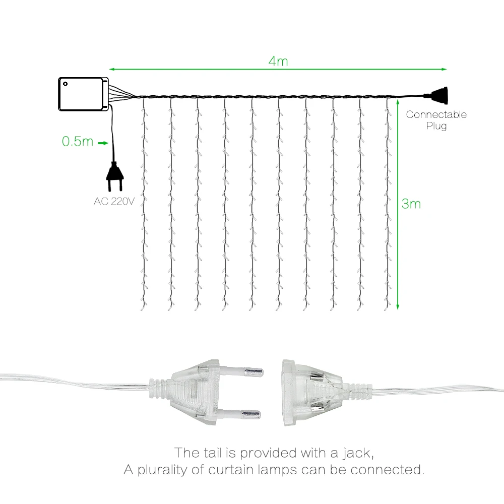 

3x3m Connectable LED light curtain Flashing fairy lights Garland window 220V 110V Wedding Party Holiday lighting Home decoratio