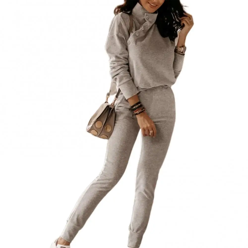 

Женский спортивный костюм с длинным рукавом, блузка с высоким воротником на пуговицах, свитшот, штаны, спортивный костюм, женский костюм