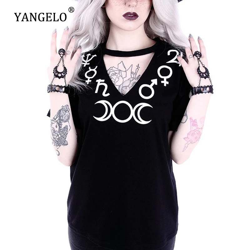 Черный готический топ чокер для девочек 5XL размера плюс женская футболка с v
