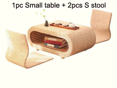 S table 2pcs S stool 1 шт стол+ 2 шт табурет пасторальный стиль овальной формы соломенный Плетеный чайный столик японский антикварный журнальный столик маленький чайный столик - Цвет: S table 2pcs S stool
