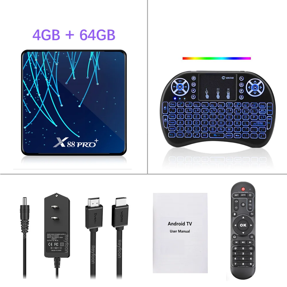 4G 64G i8 backlight Android 9,0 ТВ приставка 4 Гб 128 Гб Rockchip RK3368PRO 1080p 4K 60fps USB3.0 Google голосовой помощник Netflix X88 PRO Plus 32 Гб 64 ГБ - Цвет: 4G 64G i8 backlight