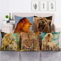 lion printed throw pillowcases home decor sofa chair cushion cover african animal print pillowcases linen pillow cover 45x45cm