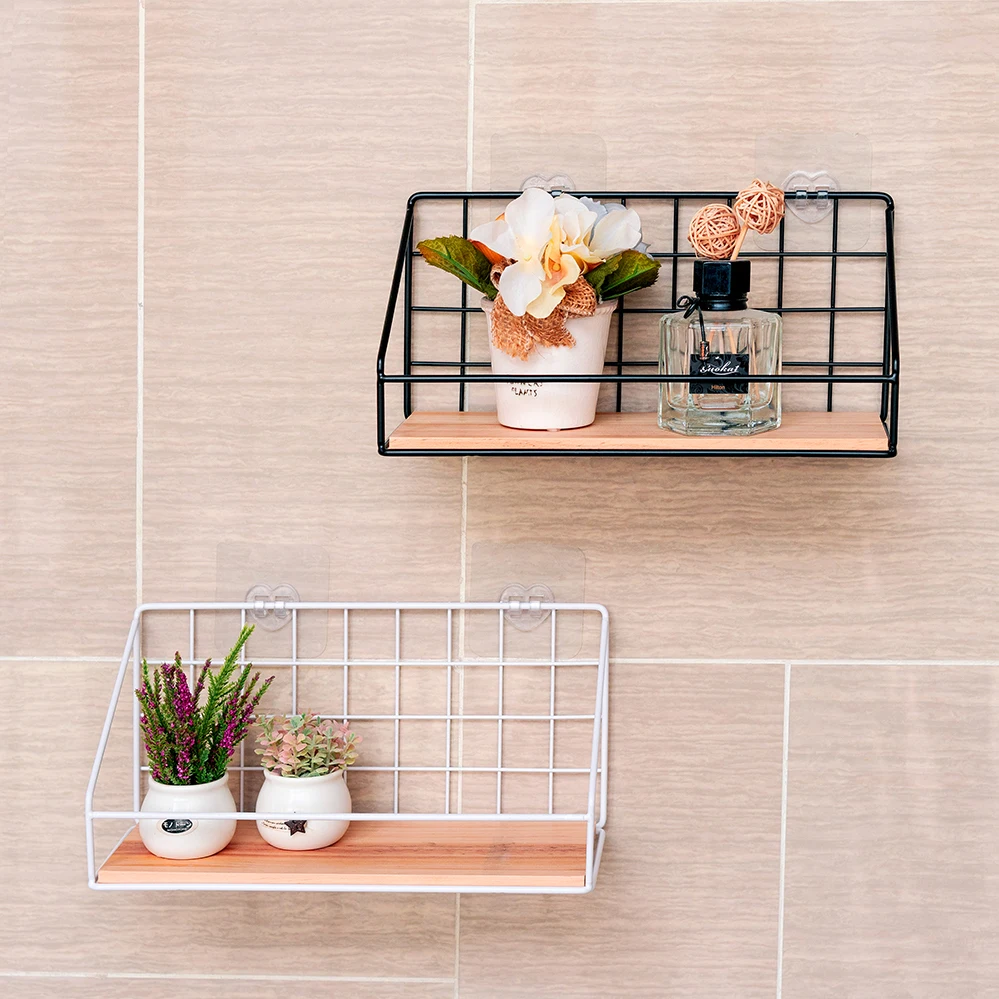 

Wooden Iron Wall Shelf Wall Mounted Storage Rack Organization For Kitchen Bedroom Home Decor Kid Room DIY Wall Decoration Holder