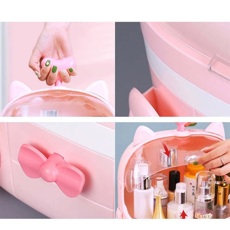 

B2RD Cat Shape Plastic Makeup Storage Box Cosmetic Organizer Make Up Container Deskto