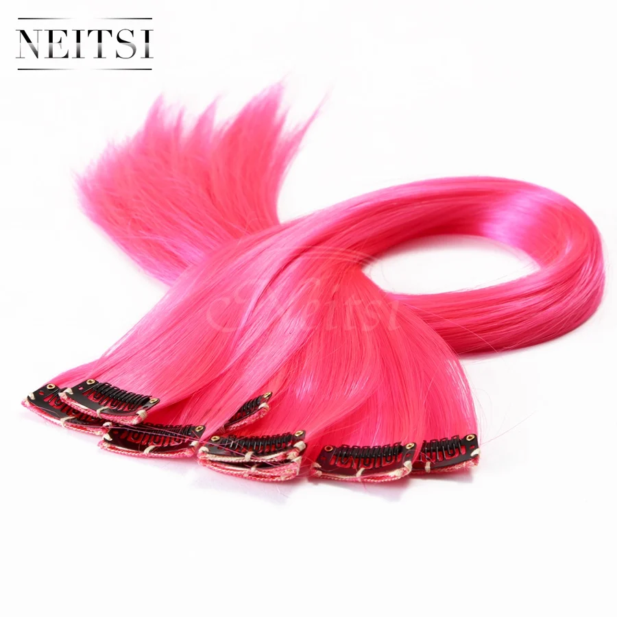 Pink Neitsi 20 ''5 шт./упак. прямой длинный одинарный зажим в одной части Омбре синтетические волосы для наращивания чистая цветная прядь для женщин - Цвет: Pink