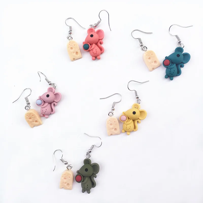 Женские серьги в виде мышей милые животных карамельных цветов ручной работы