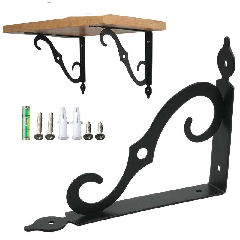 

2PCS 140/190/240MM European Style Black Metal Brackets Wall Mounted Heavy Duty White Shelf Bracket for DIY Table Saving Space