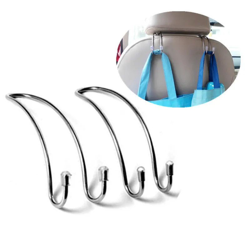 

2X Multi-functional Metal Auto Car Seat Headrest Hanger Bag Hook Holder for Bag Purse Cloth Grocery Storage Auto Fastener Clip