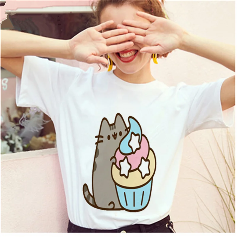 

AOWOF Summer casual women's T-shirt Ulzzang streetwear Kawaii cartoon print T-shirt top Korean Harajuku short-sleeved T-shirt
