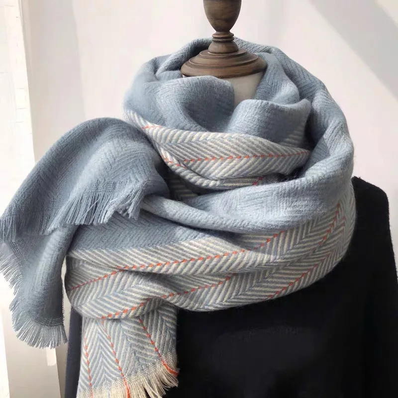 

Высококачественный Женский кашемировый шарф, зимние теплые шали и палантины из пашмины, женский полосатый толстый шарф, шарфы