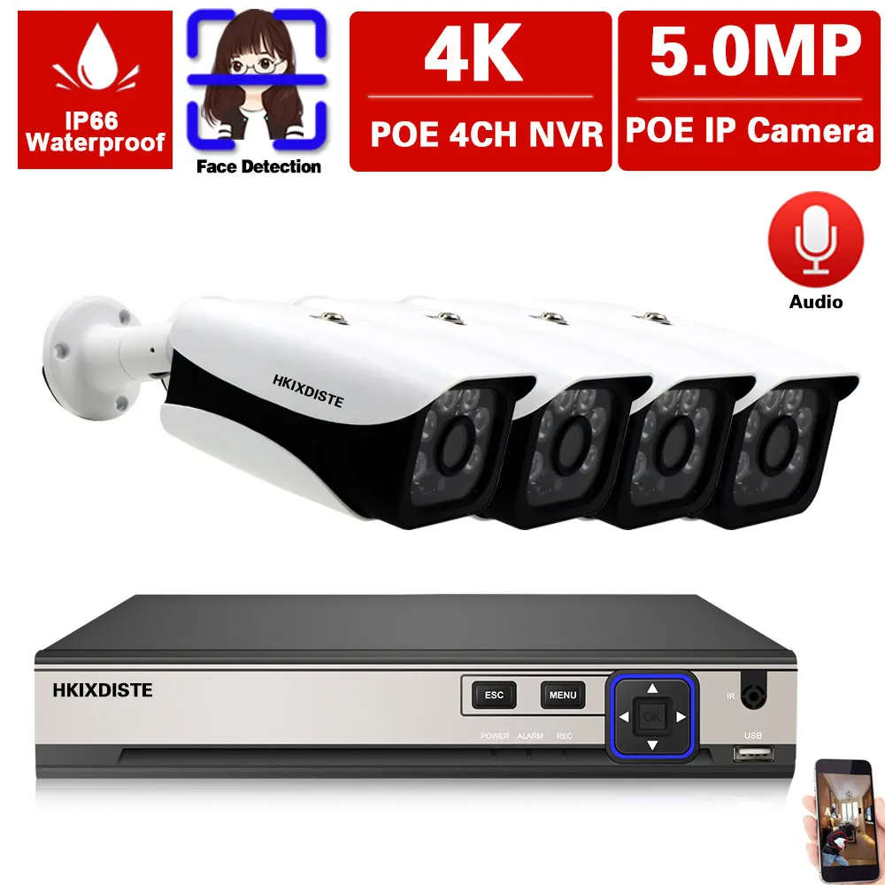 POE NVR Cctv Camera Security System Kit 4ch Outdoor Waterproof Video Surbeillance Cameras Home Poe Ip Bullet Set | Безопасность и