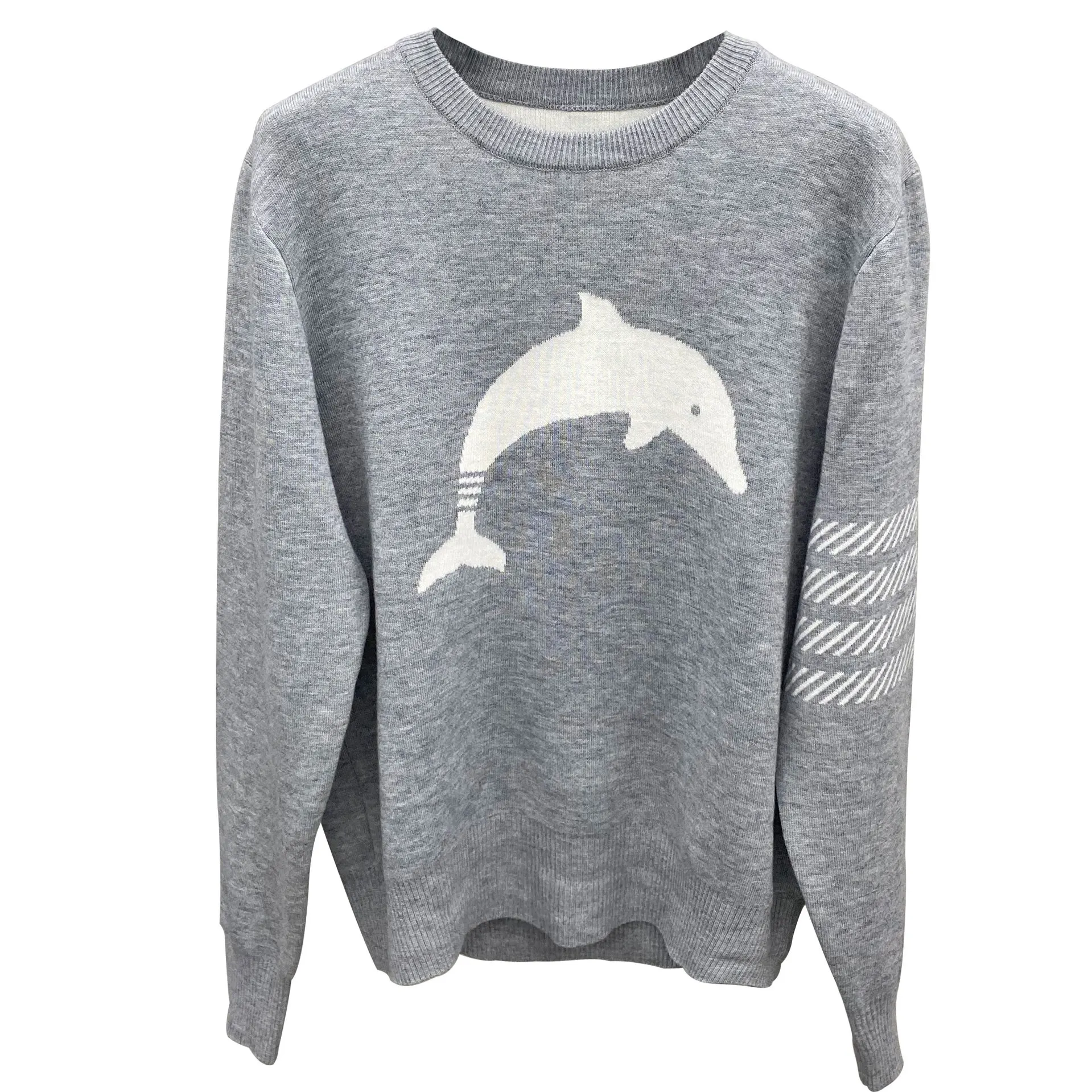 

2021 fashion brand TB men women o-neck dolphin pattern Merino wool Jacquard sweater striped casual pullovers male