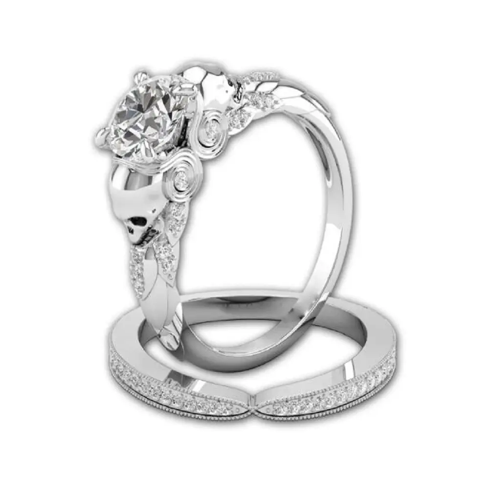 Женский комплект колец с золотым черепом и цирконом свадебное кольцо белым