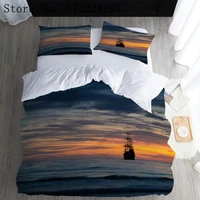 2021 new product ocean duvet cover comforter bedding set sunset printing luxury 3pcs quilt cover single double ship bed decor