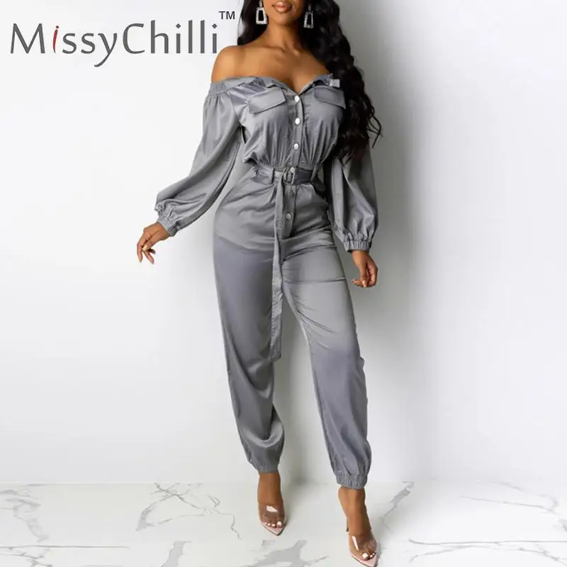 Женский атласный комбинезон MissyChilli элегантный женский с открытыми плечами