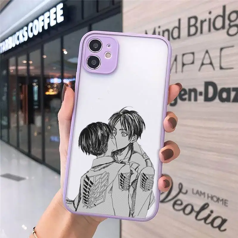 

Attack on Titan Eren Jaeger Phone Case For iPhone 12 11 Mini Pro XR XS Max 7 8 Plus X Matte transparent Purple Back Cover