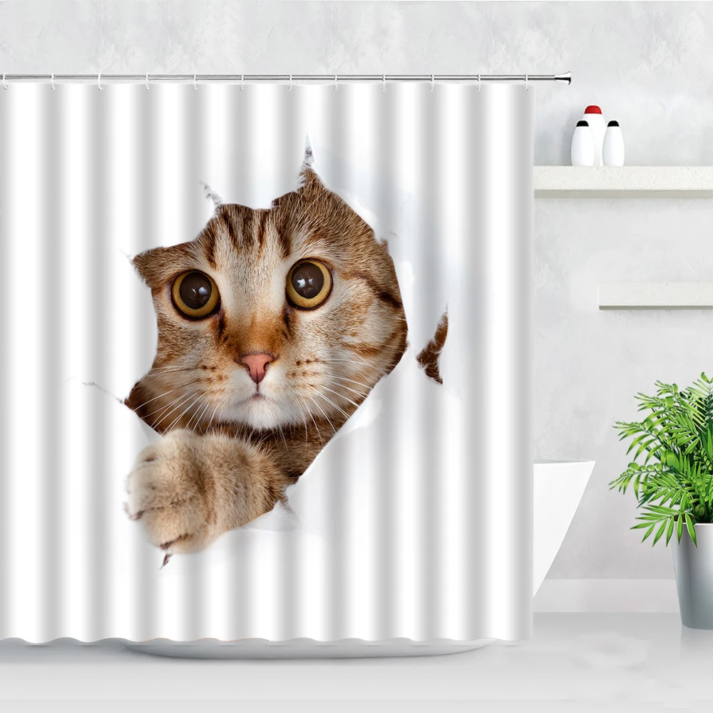 cute cat dog pattern shower curtains funny animal pink flowers 3d print waterproof fabric bath decor hooks bathroom curtain sets free global shipping