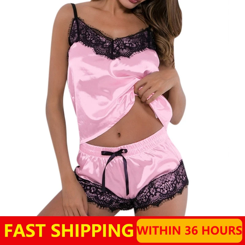 Горячая Распродажа пижамы Женская эластичная атласная комбинация с V образным