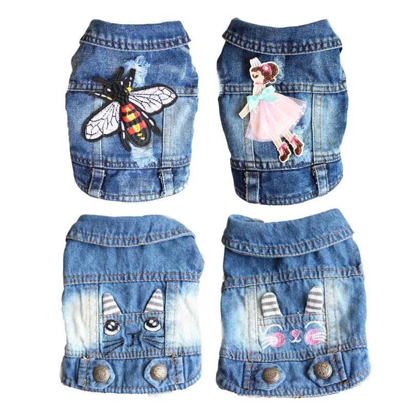Джинсы с вышивкой одежда для кошек и собак джинсовый жилет щенков ковбойская