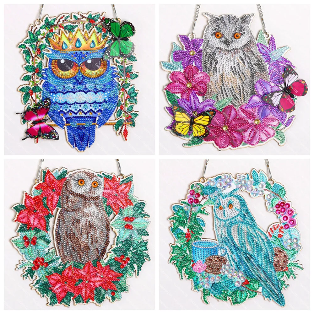 

DIY 5d Diamond Painting Wreath Special Shaped Diamond Art Owl Flowers Full Drill Diamond Embroidery Sale Christmas Home Decor