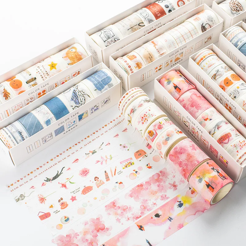 

8pcs Color life paper washi tape set Multi size Blue Pink Green Lace decoration masking tapes stickers gift Stationery A6324