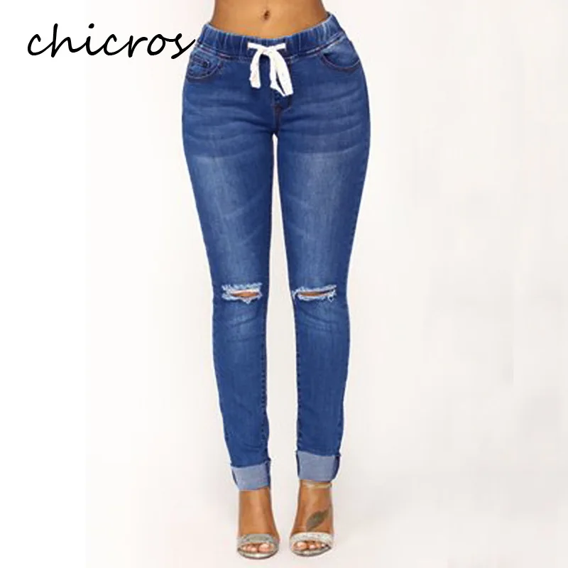

Женские джинсовые брюки с вырезами Chicros, джинсовые брюки с эластичным поясом, летние брюки