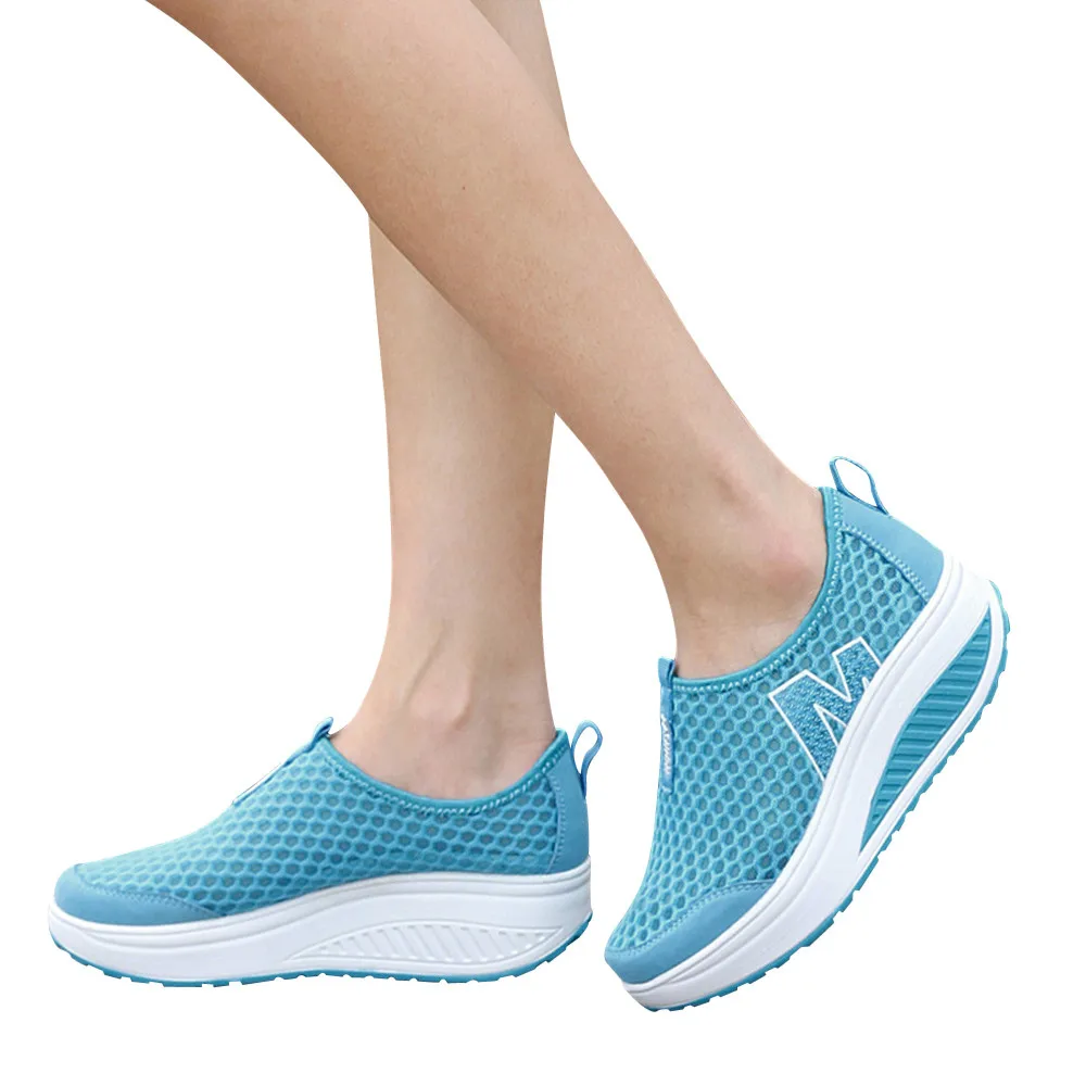 

Fashion Women Platform Shoes Spring/Autumn Solid Loafers Breathable Air Mesh Swing Wedges Shoe