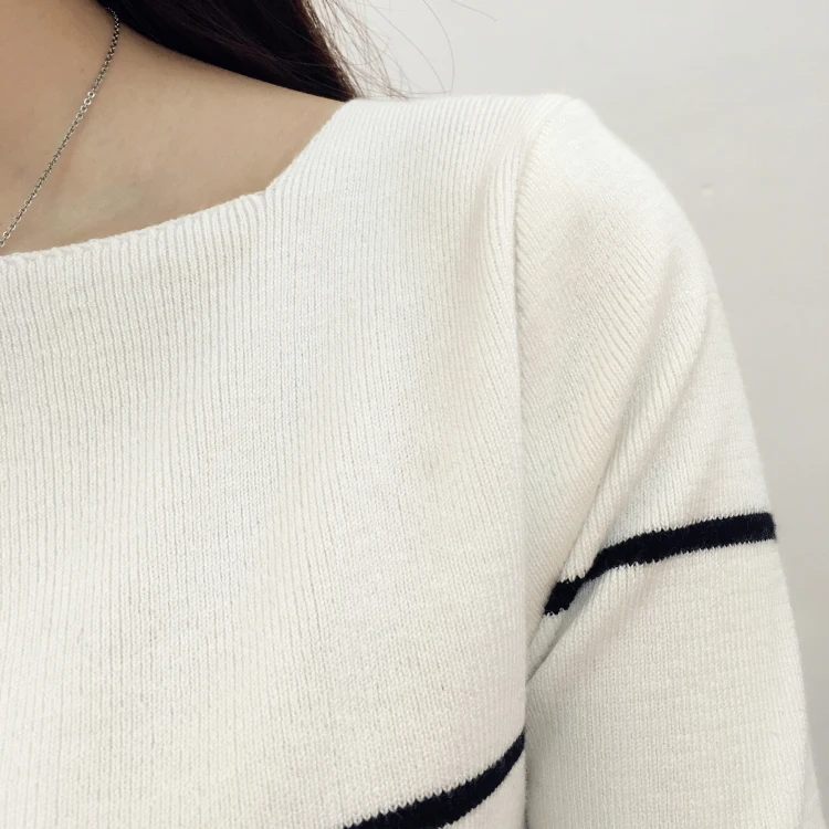 OHCLOTHING полосатый свитер с воротником, свитер, Осеннее тонкое пальто, платье, женская рубашка, осенняя Женская куртка