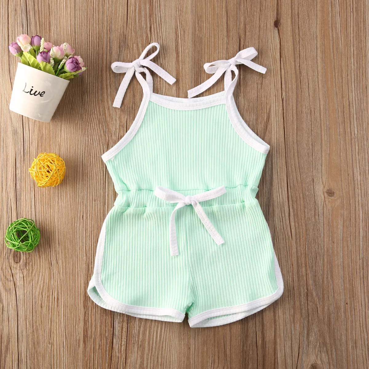 

Summer Autumn 0-5Y Baby Girls Sleeveless Rompers Overalls Solid Belt Jumpsuits Lovely Clothes 4 Colors
