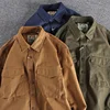 Retro Male Cargo Shirt Jacket Canvas Cotton Khaki Military Uniform Light Casual Work Safari Style Shirts Mens Top Clothing 5