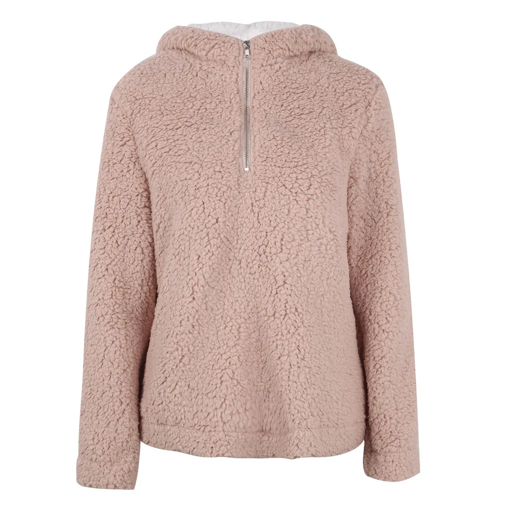 Женская толстовка из искусственного меха однотонная с капюшоном зимние