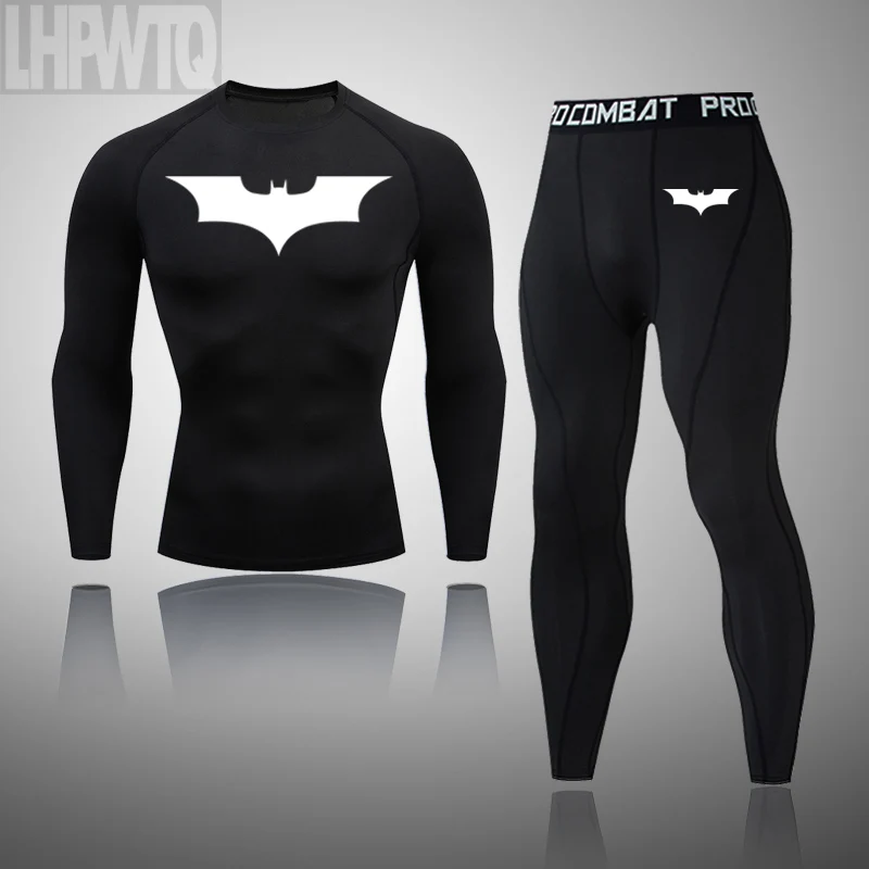 

Men's Compression MMA Long Underwear Set Men's Long Johns Leggings Tights Fitness Bodybuilding Top RashGuard Sports Suit Men