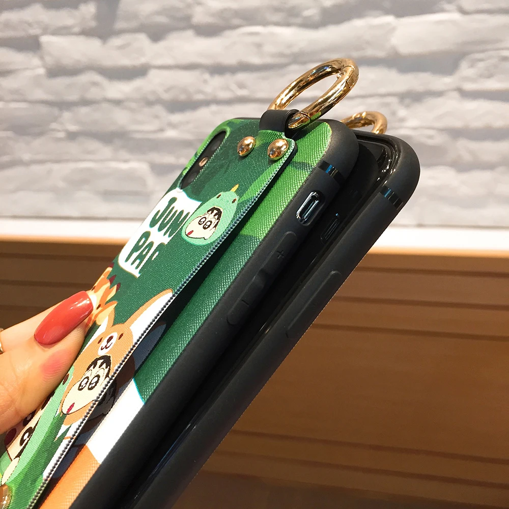 Wrist Band Phone Case For iPhone X XS MAX XR 11 Pro 6 6s 7 8 Plus 2 in 1 Cute Cartoon Shinchan Stand Holder Silicone Thin Cover | Мобильные