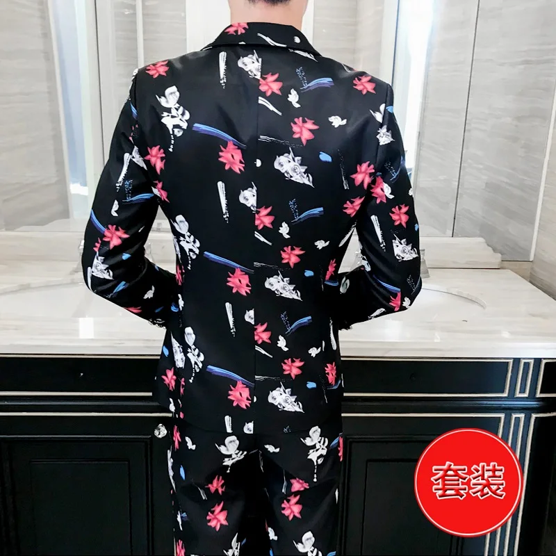 

Autumn 2020 Men's Printed Suit Youth Handsome Slim Casual Flower Suit