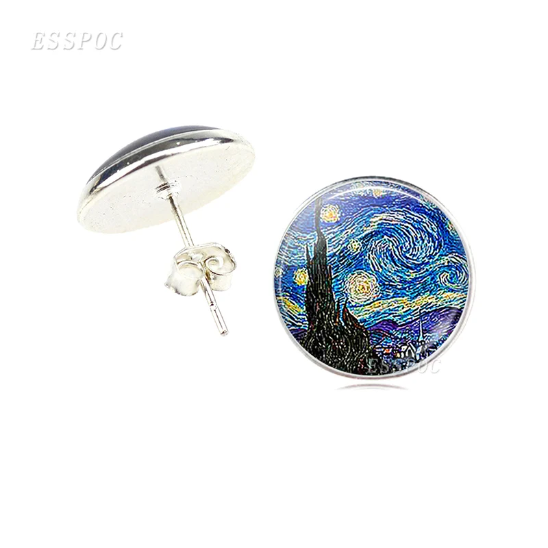 Серьги с изображением Ван Гога из серии художественной живописи фото стеклянные