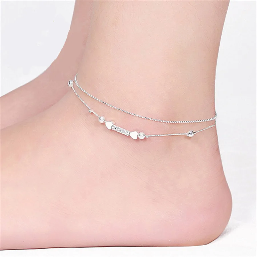 Модный простой женский прямой браслет с сердечком для девушек на лодыжку ножной