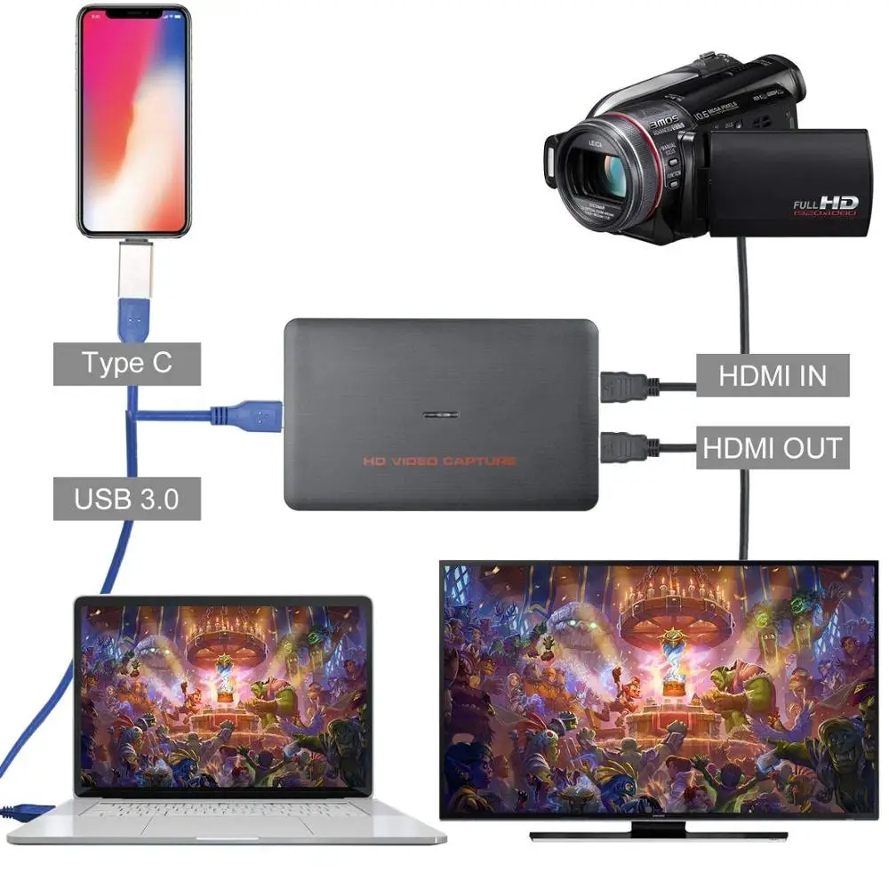 USB 3.0 HDMI HD Game Video Capture Card 1080P 60FPS Recorder Box Device Live Streaming for Windows Linux Os X System | Электроника
