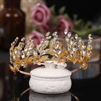 baroque bling gold leaves crystal flower tiara hairbands for women hair accessories for girls hair band hair bows hairband headb