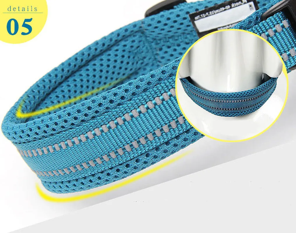 

Adjustable Mesh Padded Pet Dog Collar 3M Reflective Nylon Dog Collar Durable Heavy Duty for all breed all weather 8size