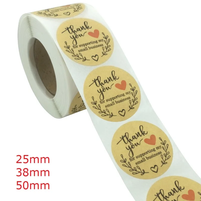 

100/500pcs Round Natural Kraft Thank you Sticker 25/38/50mm Scrapbooking For Package Adhesive Seal Labels Stationery