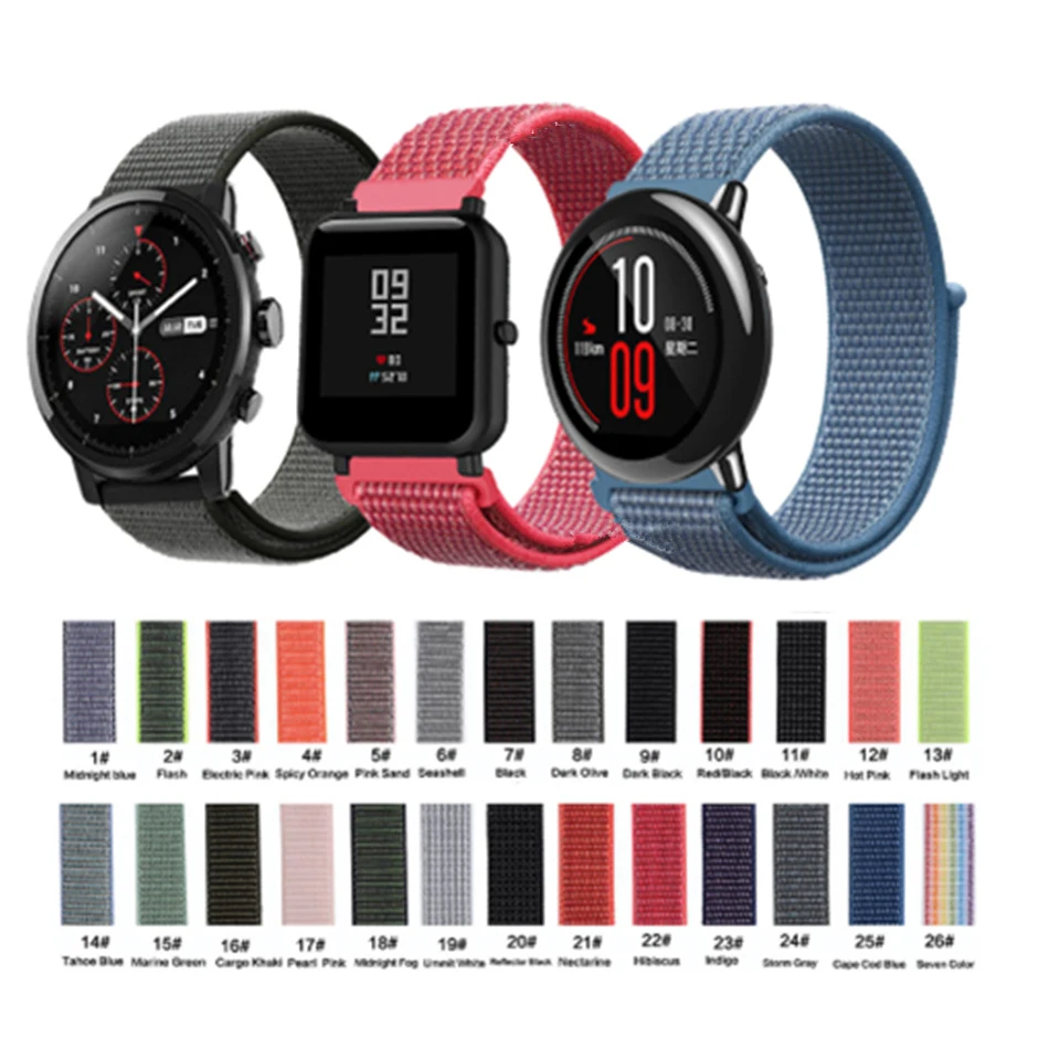 Спортивный нейлоновый ремешок для Xiaomi Amazfit Bip ремешок браслет для huawei Watch GT Honor Magic Huami Amazfit Pace Stratos 2 часы ремешок