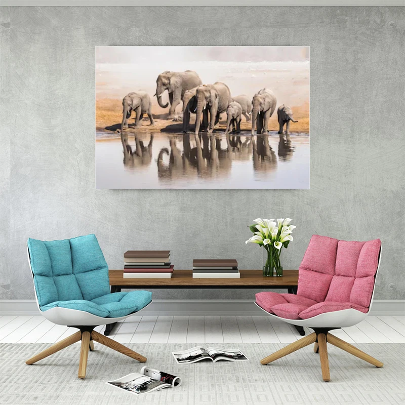 RELIABLI Арт холст Картины Африканский слон питьевой воды для животных Настенный