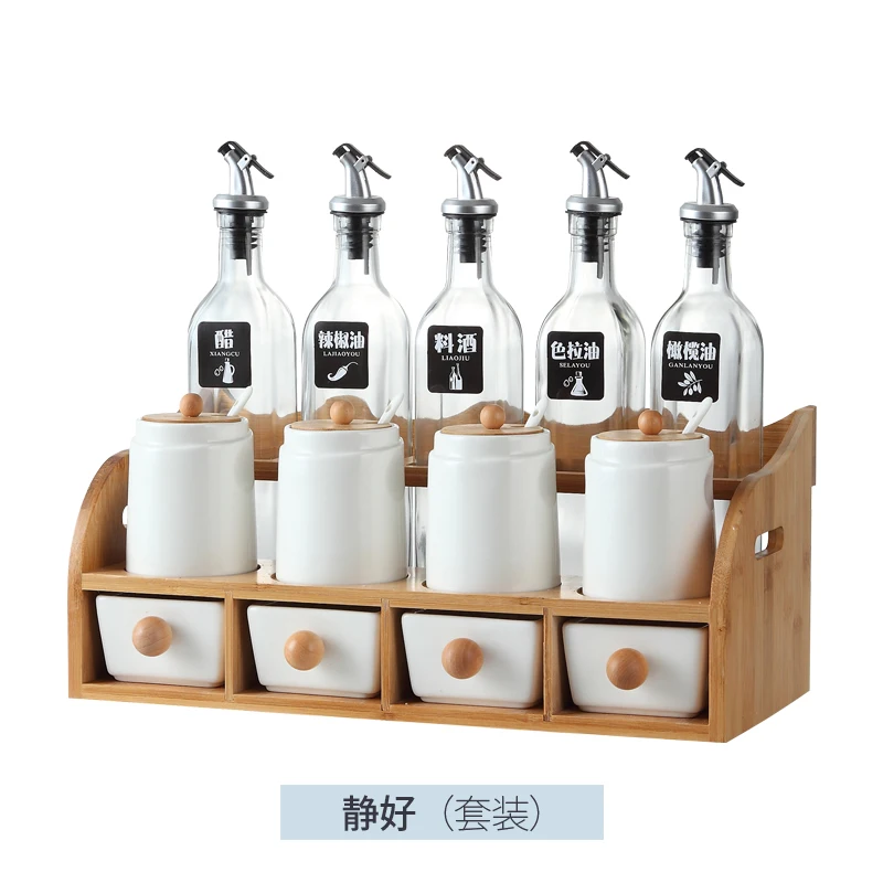 

Fashion Creative Spice Jar Ceramic Salt Pepper Shakers Oil Vinegar Bottles Spice Jar Lids Spoon Aceitera Kitchen Things DI50TWG