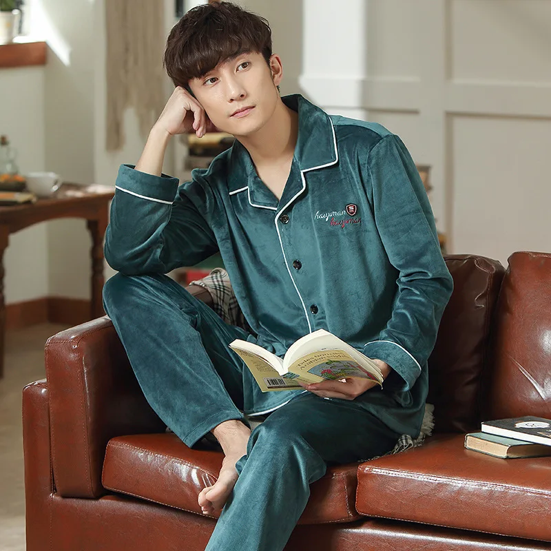 

Пижама из кораллового флиса мужская осенне-зимняя теплая плотная фланелевая Корейская одежда мужские зимние островные флисовые топы для о...